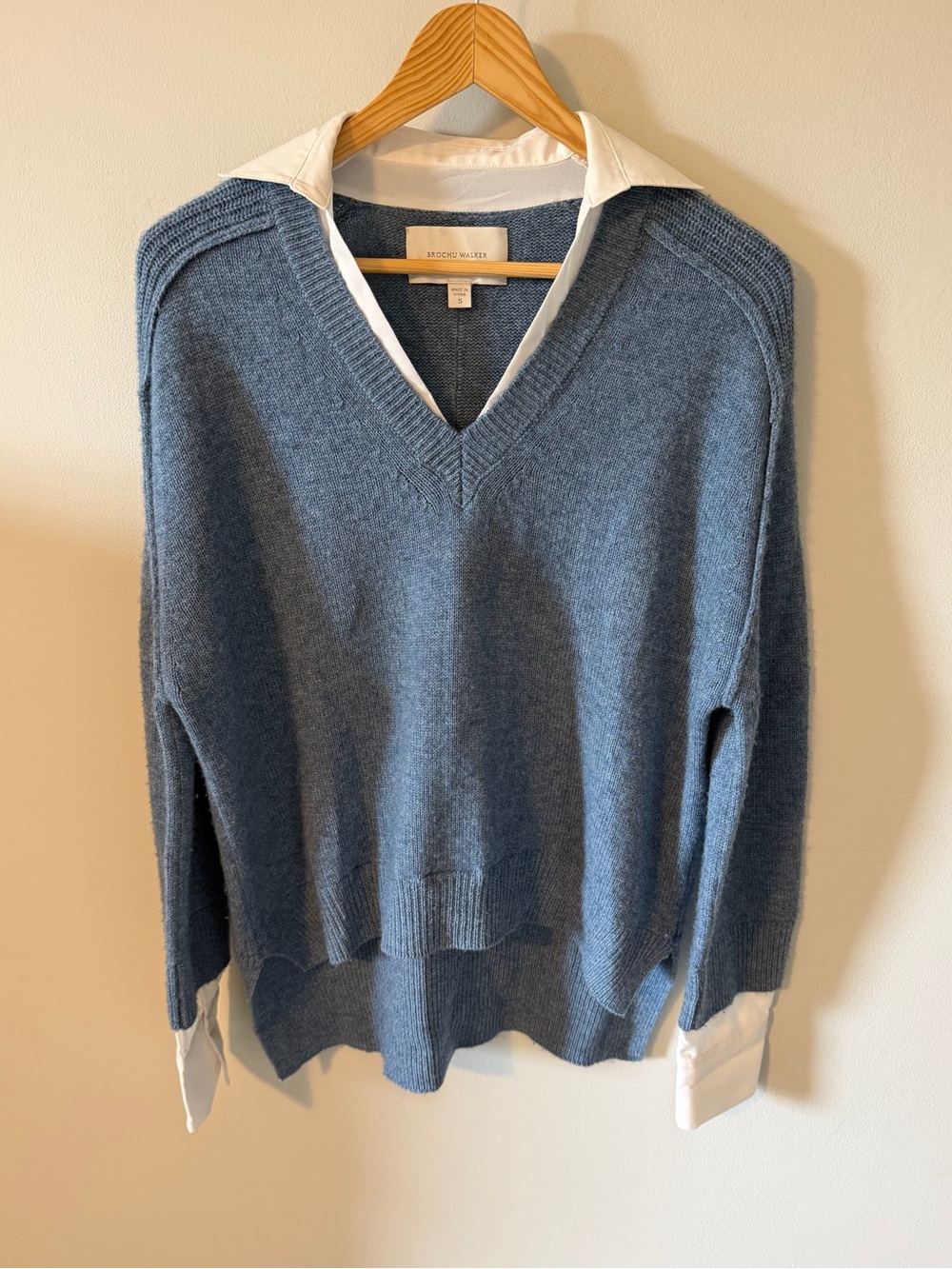 Brochu Walker Looker Layered Wool Cashmere Sweater Blue White S